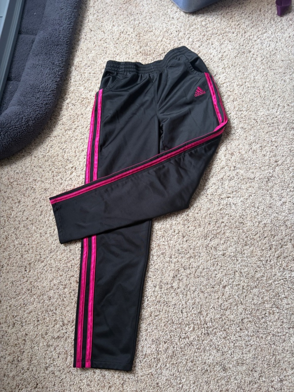 adidas Black Joggers with Hot Pink Stripes - Kids